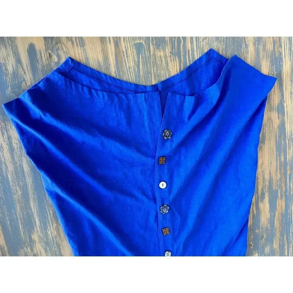 Soft Surroundings Cotton Royal Blue Short Sleeve Dress Button Designs Small - Picture 3 of 8